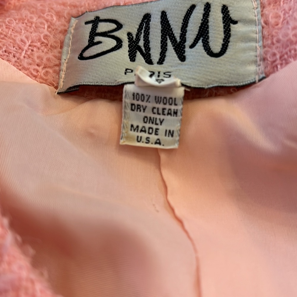 BANU Paris Wool Vintage Bubblegum Pink Blazer & Skirt Set Gold Buttons Sz 10 - Picture 9 of 13